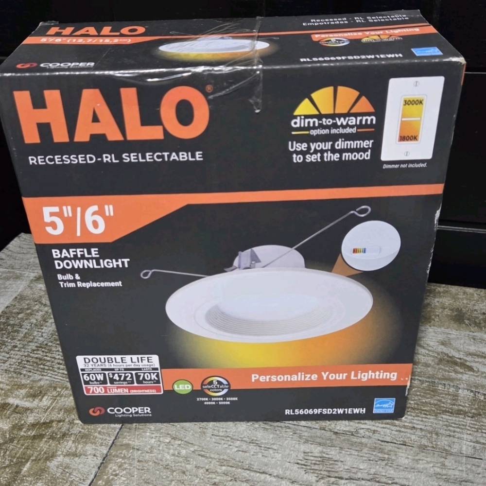 Halo RL56 5/6-inch recessed LED retrofit module. Selectable CCT Integrated
